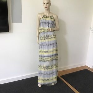 Betsey Johnson Yellow Gray Summer Chiffon Maxi Long Tie Back Dress 12